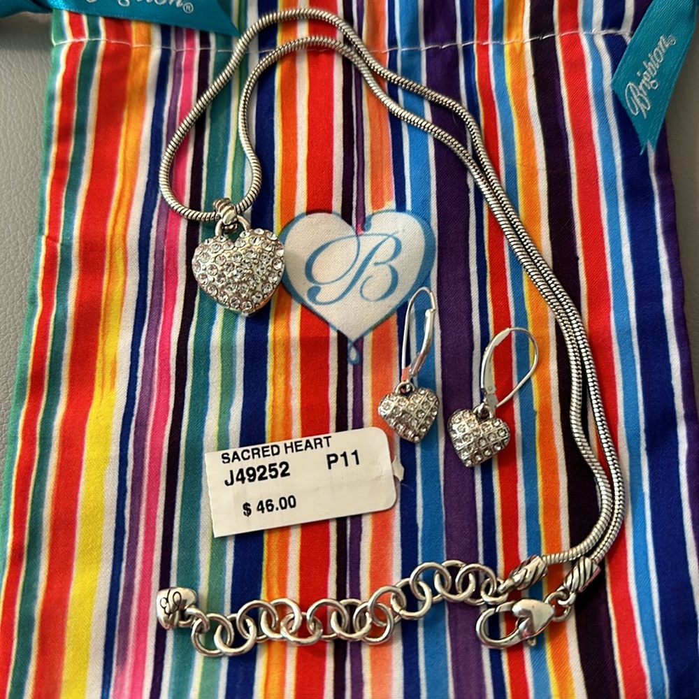 Gently Used Brighton Sacred Heart Necklace and Earrings Set.